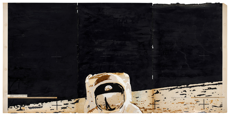 todd bartel Landscape Vernacular burnished interlocking collage; recto: India ink, watercolor, pencil, xerographic prints and transfers on endpaper cuttings,19th- and 20th-century end-paper cuttings inserted into the reverse side of maps of New Jersey, Ohio, and Rome (The New•World Loose Leaf Atlas, C. S. Hammond & Company, Inc. 1926)