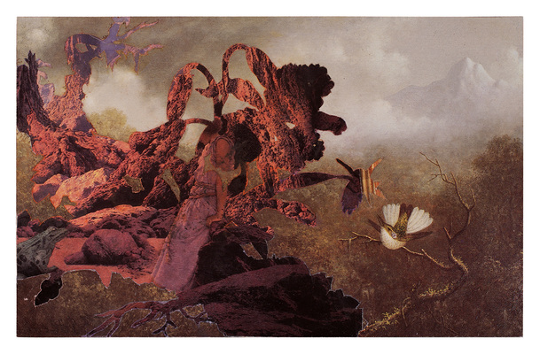 todd bartel Real Landscapes burnished interlocking collage using auction house catalog cuttings, archival book repair tape, watercolor