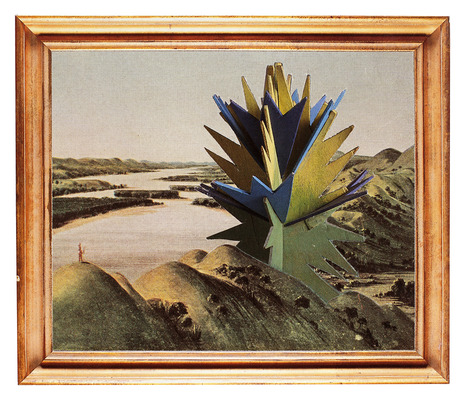 todd bartel Real Landscapes burnished interlocking collage using auction house catalog cuttings, archival book repair tape, watercolor