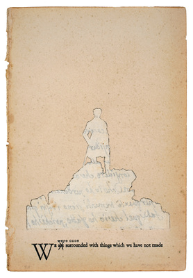todd bartel As Is interlocking collage, pencil, 19th-century Italian letter inset into 20-century end-page with xerographic transfer, document repair tape