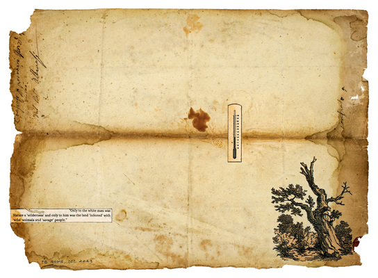 todd bartel As Is interlocking collage, pencil, xerographic transfers on 20-century end-page cuttings inset into 19th-century Italian letter, document repair tape