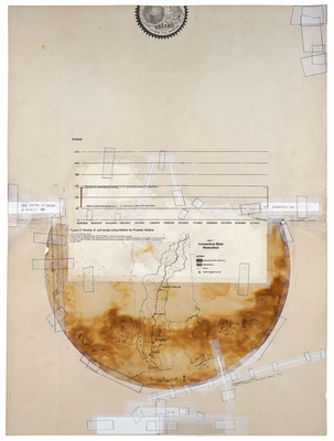 todd bartel Landscape Vernacular Interlocking collage; verso: xerographic transfers, pencil and color pencil, artist-made frame